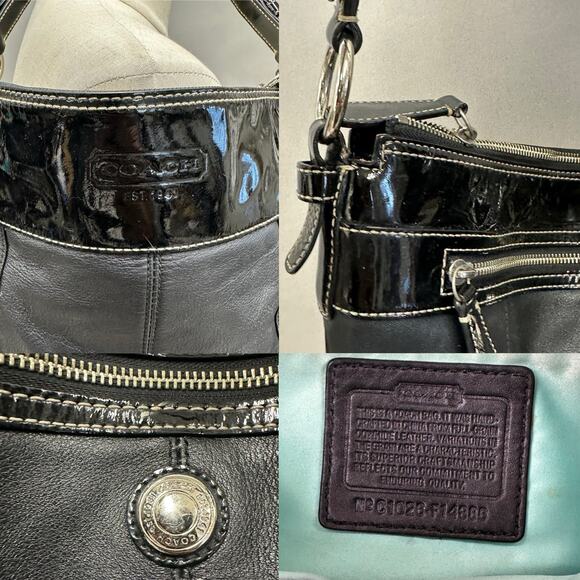 Coach F14886 Black Laura Smooth & Patent Leather Hobo Handbag Purse Coach Bag - Picture 11 of 16